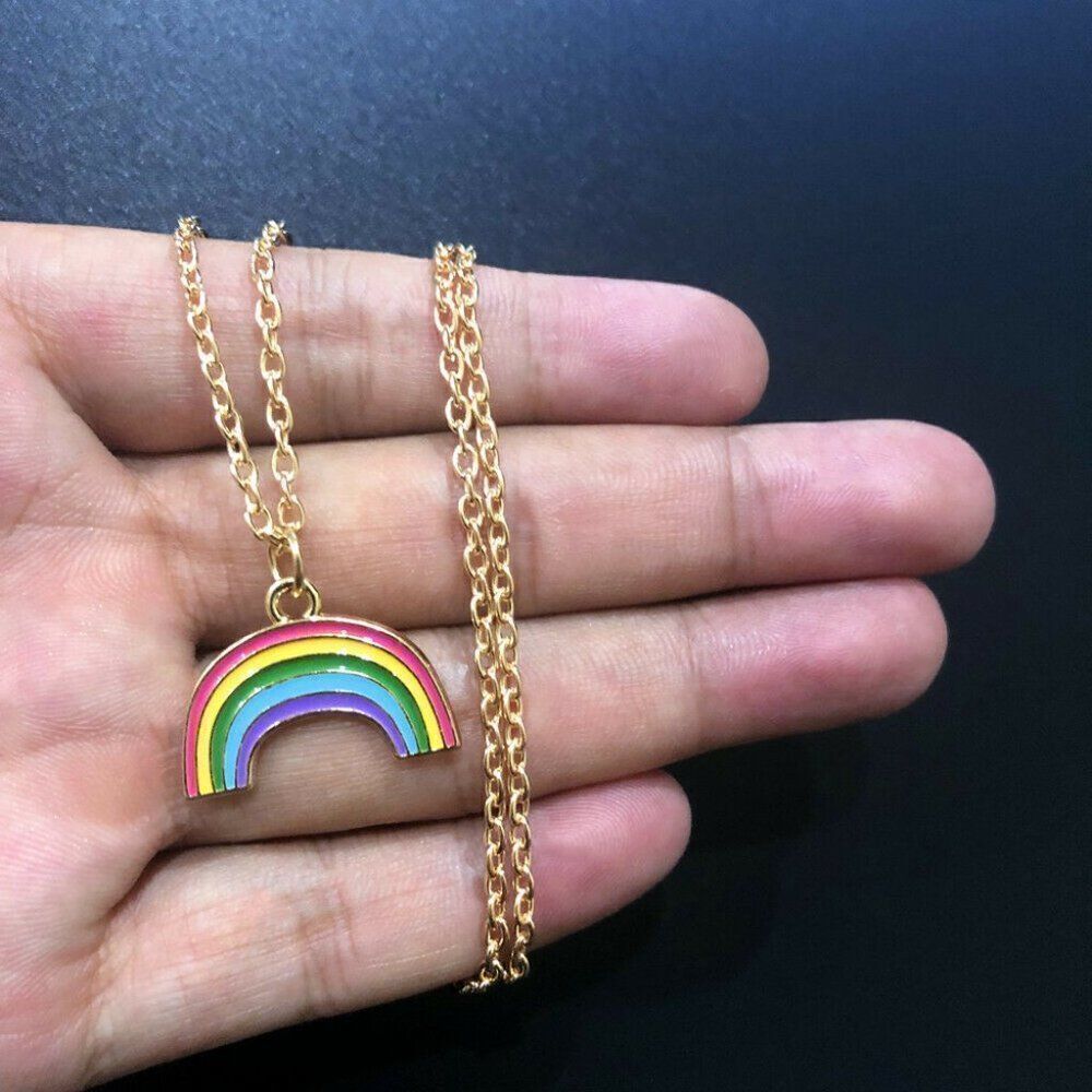 New Fashion Colorful Rainbow Pride Pendant Gold Rose Gold
